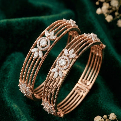 Rosette Multi-Row Natural Diamond Bangles – Pair