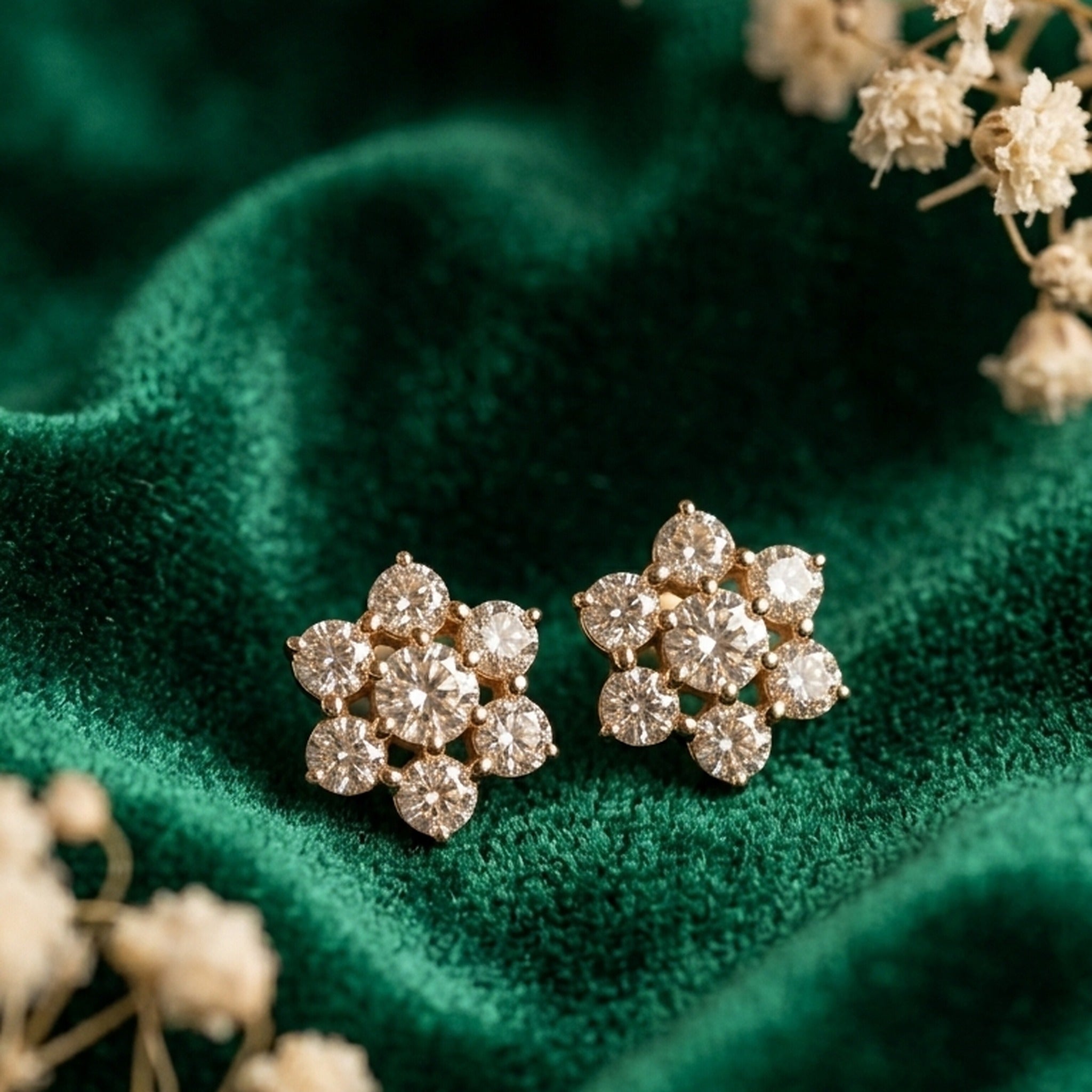 Fleur Natural Diamond Cluster Stud Earrings