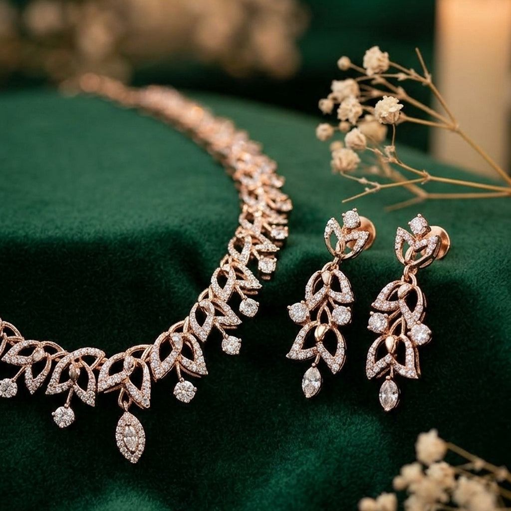 Laurel Leaf Natural Diamond Necklace & Earrings Set