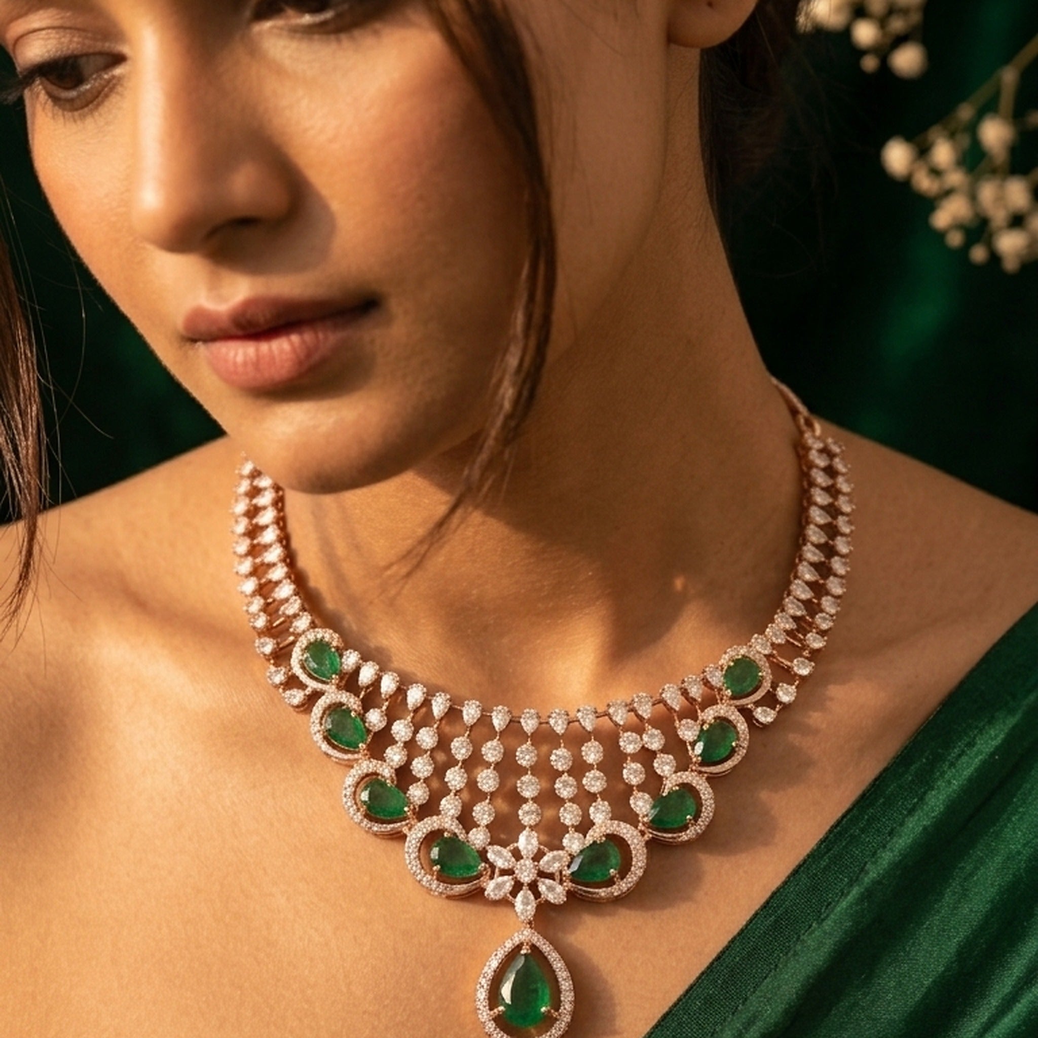 Verdant Green Gemstone & Natural Diamond Statement Necklace
