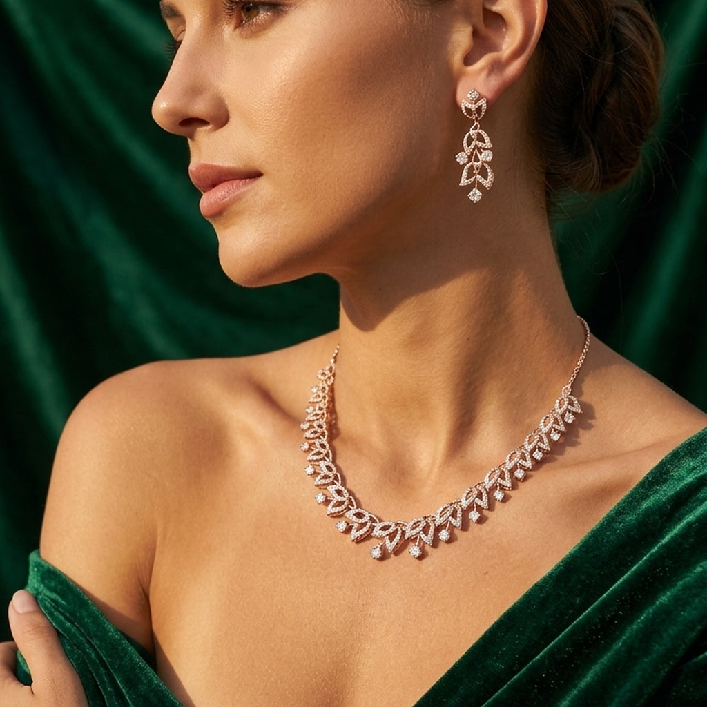 Laurel Leaf Natural Diamond Necklace & Earrings Set