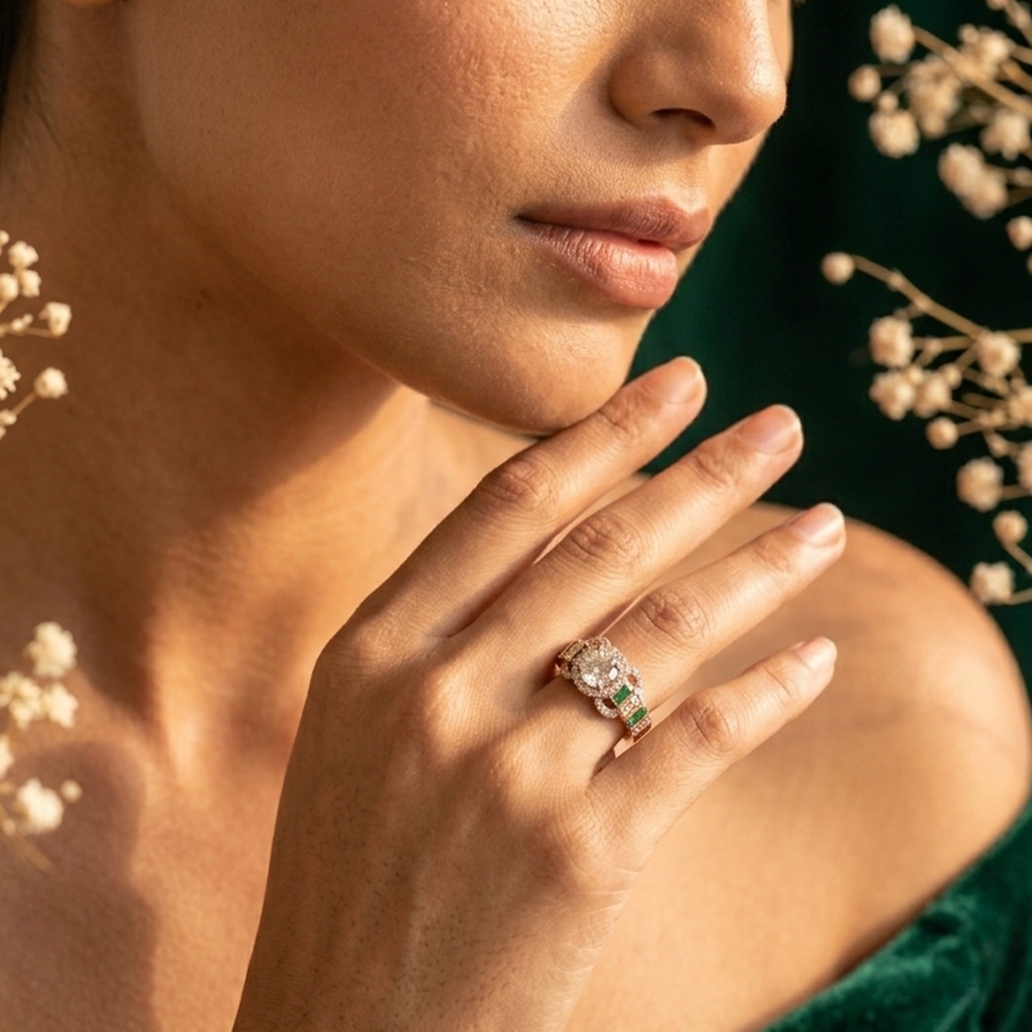 Verde Art Deco Natural Diamond Statement Ring