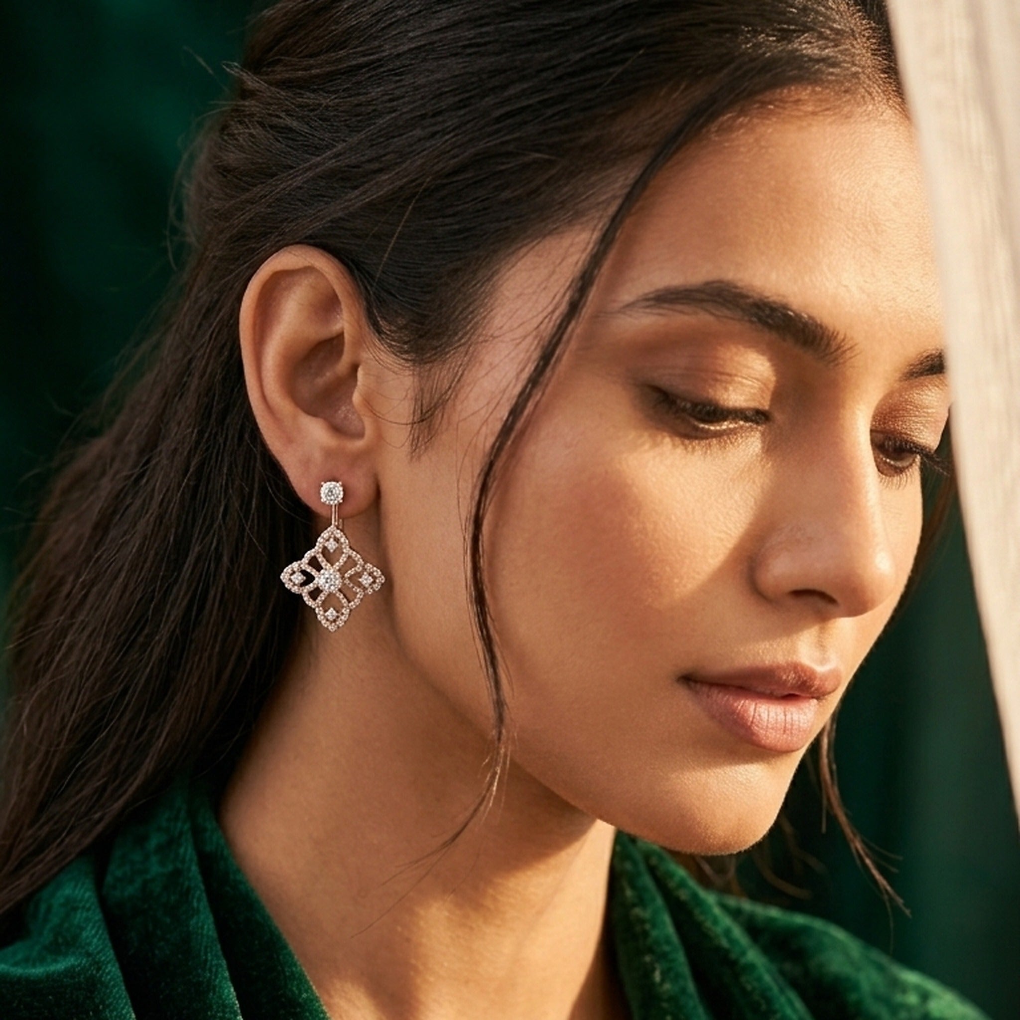 Mira Geometric Natural Diamond Drop Earrings